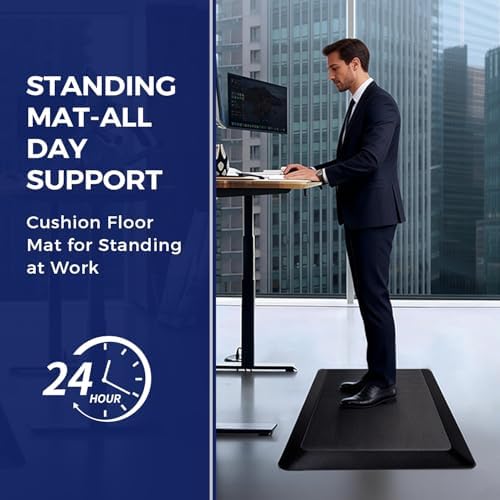 20 x 32 Inch Anti Fatigue Comfort Mat, 1 Inch Extra Thick Waterproof Mat, Non-Slip Standing Desk Mat for Offices, Home, Garages (Black, 32" L x 20" W x 1" Th)