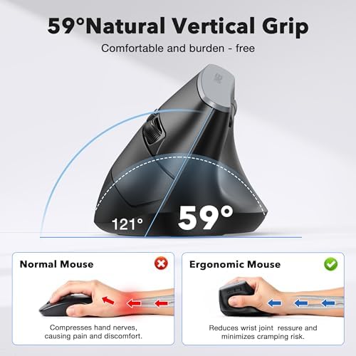 Uineer Vertical Ergonomic Mouse, Tri-Mode Wireless, 12-Month Battery Life