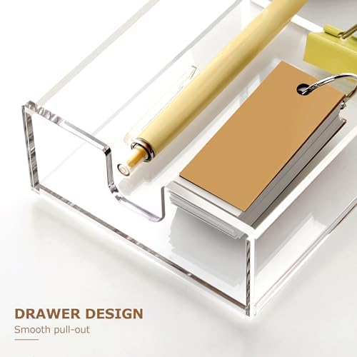 Acrylic Mail Sorter Desk Organizer Holder with Drawer, 5 Compartments Clear