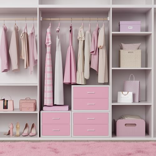 BOLUO Stackable Closet Drawers for Clothes Organizers and Storage Fabric Pink 2 Drawer Dresser for Bedroom 2 Packs Modern Large