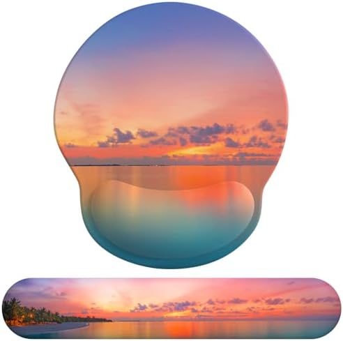 eulps Mouse Pad Wrist Support, Ergonomic Memory Foam Keyboard Wrist Pad & Gel Wrist Rest Set for Computer Keyboard for Easy Typing & Pain Relief for Office & Home (Oceanic Sunset Set)