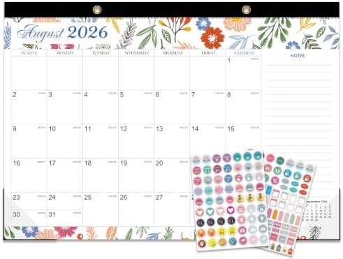 Desk Calendar 2026-2027 - 18 Month Desk Calendar 2026-2027, Jul 2026 - Dec 2027, 17" x 12", Desktop/Wall Calendar with Plastic Cover, Thick Paper, Corner Protectors - Floral