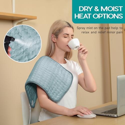 Heating Pad for Period Cramps, Heating Pad for Back/Neck/Shoulder Muscle Pain, 6 Heating&4 Timer Setting, Auto Shut Off, Dry/Moist Heat & Machine Washable, Gray Birthday Christma s Gifts for Women Mom