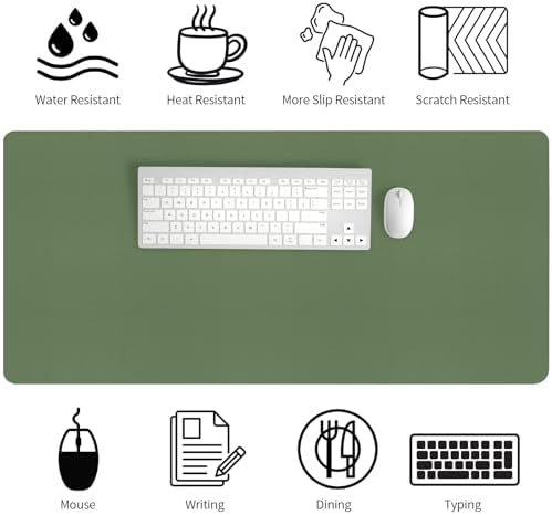 Bloss Olive Green Desk Mat 35.4" x 15.7", Desk Matt for Desktop, Large Leather Desk Pad, Waterproof Desk Pad Mat, Office Supplies for Women