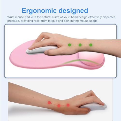 Ergonomic Mouse Pad with Gel Wrist Support, Comfortable Wrist Rest Mousepad with Non-Slip PU Base for Pain Relief, Desk, Home & Office(Dark Pink)