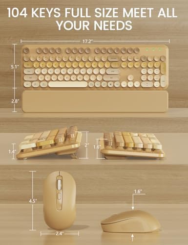 Wireless Keyboard and Mouse Combo, Cute Typewriter, Magnetic Wrist Rest