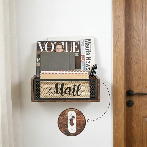 Mail Organizer Countertop, Rustic Farmhouse 2-Slot Wood & Iron Mail Holder, Retro Wall Mounted or Desk Entryway Letter Bill Envelope Sorter, No Assembly