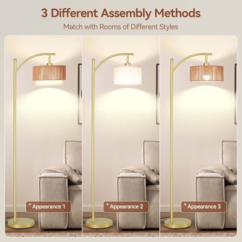 SUNMORY Arc Floor Lamps for Living Room, Rattan Standing lamp with 12W Bulb