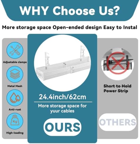 Under Desk Cable Management Tray, No Drill Mesh Cable Tray Cord Organizer