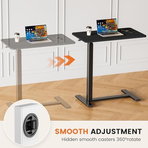 Sweetcrispy Overbed Table, Adjustable Rolling Desk, Mobile Standing Desk