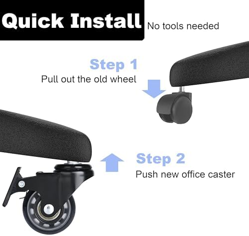 Office Chair Casters with Brake Heavy Duty 2 inch Universal Fit Locking Casters Set of 5 with Screwdriver Safe Roller Wheel Replacement All for Hardwood Floors Mat Carpet Tile