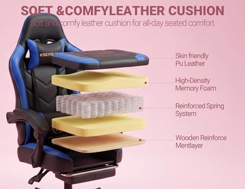 Mistpeople Gaming Chair, Ergonomic High Back Computer Chair with Footrest, Lumbar Support & Pocket Spring Cushion, Comfortable Swivel Home Office Desk Chair for Adults
