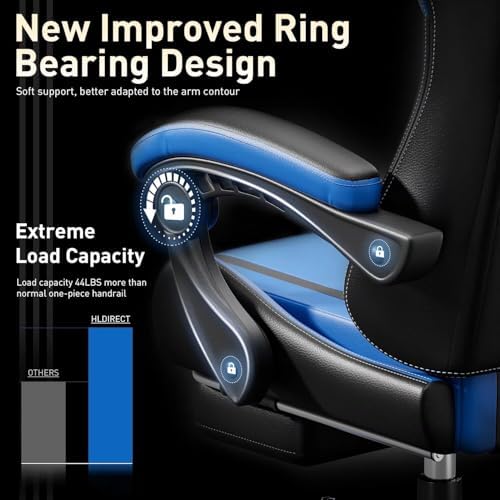 HLDIRECT High Back Gaming Chair, USB Massage Lumbar Support, Black&Blue