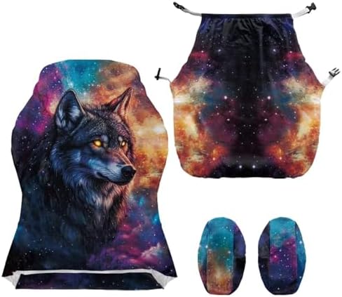 Wolf Game Chair Cover Stretchable Galaxy Space Office Seat Covers with Armrest Covers Rotating Desk Chairs Protector Cover Decor for Home Set of 4