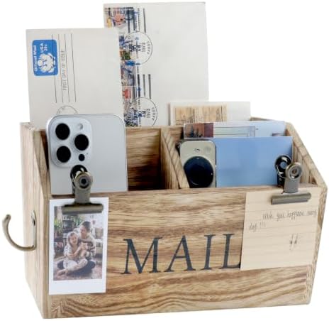 DLQuarts Solid Wood Mail Organizer Countertop & Wall Mounted, Burnt Wood