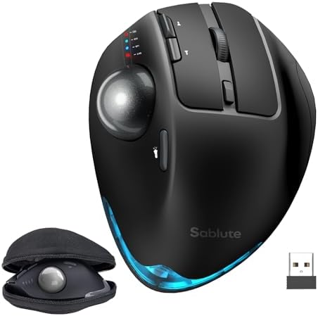 Wireless Trackball Mouse, Adjustable Angle Rechargeable, With Travel Case
