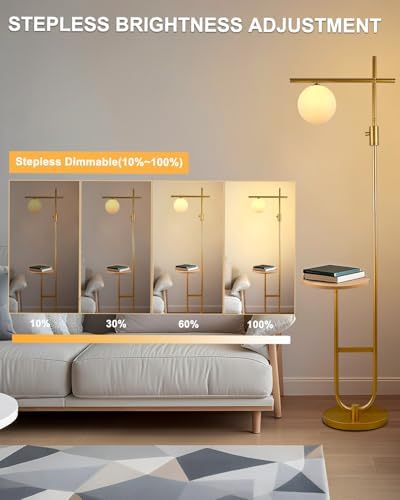 Lightdot Gold 66IN Modern Tall Floor Lamp with Table, Standing Corner Lamp