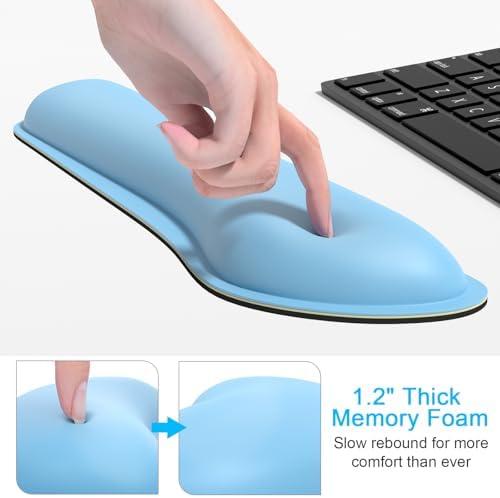 Dapesuom Keyboard Wrist Rest Set, Cute PU Leather Wrist Cushion for Computer Keyboard and Mousepad, Memory Foam Mouse Pad Rests Support with Non-Slip Base for Typing Pain Relief, Laptop, Sky Blue