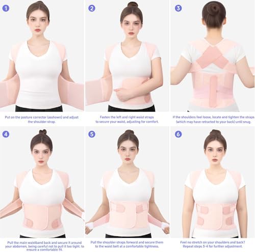Back Brace Posture Corrector for Women and Men Upgraded Dynamic Traction Correction System Adjustable Shoulder Support Straightener Helps Reduce Upper Lower Back Pain Suitable for Hump Scoliosis Pink Small