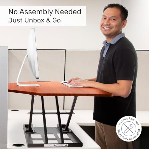 X-Elite Pro 40" Corner Standing Desk Converter with Pneumatic Lift | Adjustable Sit to Stand Riser, L-Shaped Desks & Cubicles | Fully Assembled Computer Workstation (Cherry)