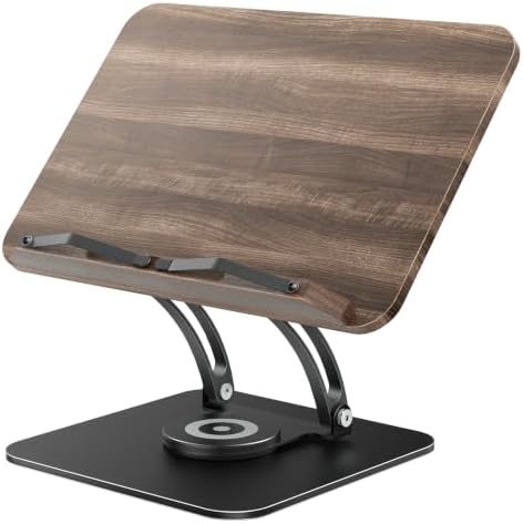 Tounee Adjustable Book Stand with 360° Swivel Base,Matte Black