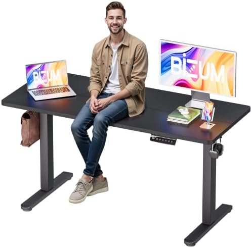 BIZUM Electric Standing Desk, 55" x 24" Height Adjustable Desk, Black Sit to Stand Desk Memory Gaming Computer Workstation for Home Office
