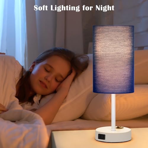 ZJOJO Blue Table Lamp Set of 2, 13.8" Small Lamp for Bedroom Nightstand