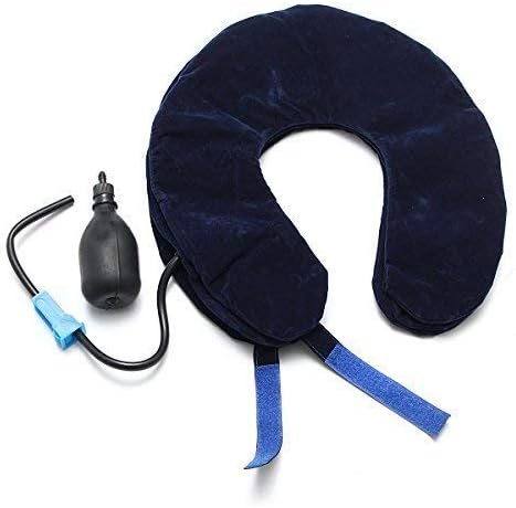 Upgraded Version Premium Flannel Inflatable Cervical Neck Traction Air Inflatable Pillow Neck Head Stretcher Pain Relief Collar (for Adults, Dark Blue) (Pack of 2)