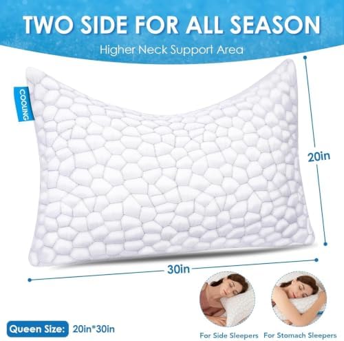 Side Sleeper Pillow for Side and Back Sleepers -Cooling Cervical Neck Pillows for Neck and Shoulder Pain Relief, Adjustable Shredded Memory Foam Pillows King Size Set of 2, Bed Pillow for Adults