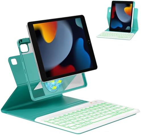 Magnetic Keyboard Case for iPad 9th/8th/7th Generation 10.2 inch, iPad Pro 10.5-inch Air 3rd Case with Pencil Holder, 7 Color Backlight BT Keyboard (2021/2020/2019/2017), Teal