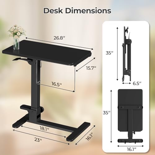 27" Portable Mobile Standing Desk, No-Assembly Needed, Black