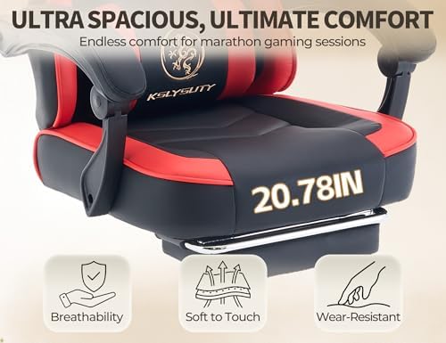 Office Desk Computer Gaming Chair for Adults, Ergonomic High Back Gamer Chair with Massage and Pocket Spring Cushion, Swivel Comfy Video Game Chairs with Footrest and Lumbar Support (Black Red)