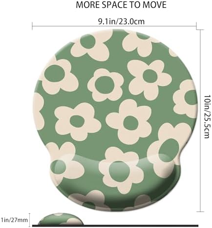 Green Mouse Pad Wrist Support,Ergonomic Mouse Pad with Wrist Rest,Comfortable Mousepad with Smooth Wrist Rest,Pain Relief Mouse Pads for Non-Slip Base,Computer,Laptop,Office(Vintage Groovy Flowers)