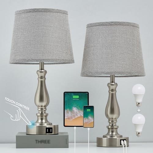 EJIAXIN Table Lamps for Bedroom Set of 2,Dimmable Touch Bedside Lamps with Dual USB A+C Ports - Nightstand Lamp for End Table Modern Night Stand Lamps for Living Room Guest Room