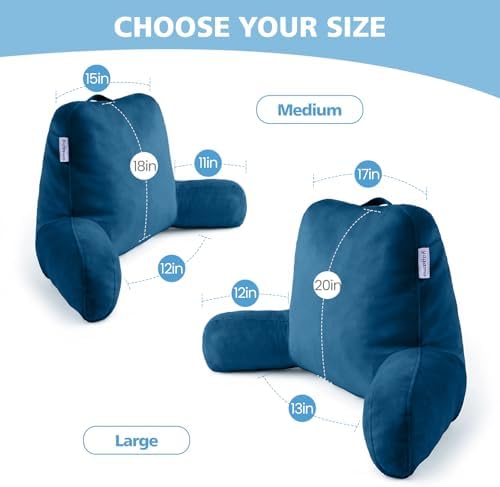 Reading Pillow with Adjustable Memory Foam,Adult Backrest with Arms, Back Pillow for Sitting in Bed with Washable Cover- Large, Navy Blue