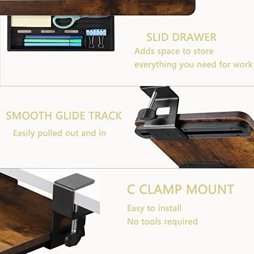 ETHU Small Keyboard Tray Under Desk with C-Clamp, 19.7x11.81", Walnut