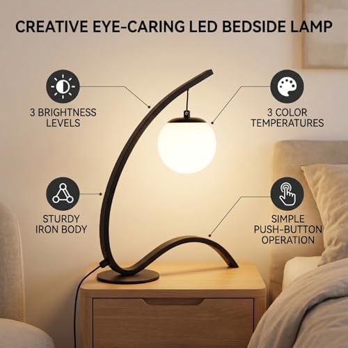 10.8x13.6in LED Bedside Lamp for Home Residents Reading Studying Working,Anti Glare Eye Caring Light Reduces Visual Fatigue,3 Brightness Levels 3 Color Temperatures (Black)