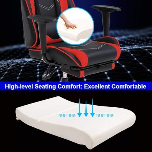 PC Gaming Chair with Footrest, Ergonomic Home Office Chair with Lumbar Support & Headrest Pillow, Red