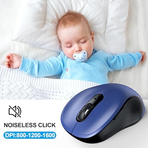 WisFox 2.4G Wireless Mouse for Laptop, Ergonomic Computer Mouse with USB Receiver and Type-C Adapter, 3 Adjustable Levels, 6 Button Cordless Wireless Mice for Windows Mac PC Notebook (Blue)
