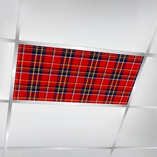 6 Pcs Fluorescent Light Covers for Ceiling Lights check plaid blue red yellow Magnetic Light Filters Decorative for Classroom Office Hospital Home 4x2 Ft
