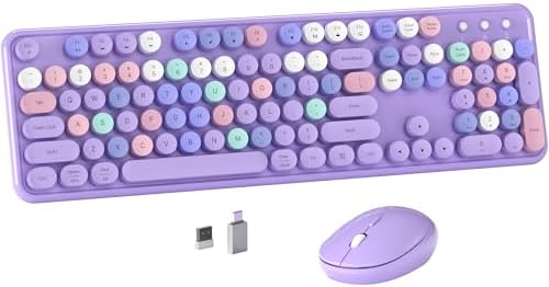 MPTOG Colorful Wireless Computer Keyboard and Mouse Combo (Purple-Colorful)