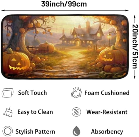 Kitchen Mats, Halloween Pumpkin Kitchen Rugs, Cushioned Anti Fatigue Kitchen Mats, Non-Slip Standing Desk Mat, Absorbent Kitchen Rug for Floor, Kitchen, Office, Sink, 20"×39"