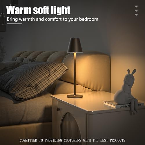 Timjorman 2-Pack Cordless Table Lamps - 5000mAh Rechargeable Battery Operated Desk Lamp, 3-Level Dimmable LED Night Light for Bedroom, Dining, Restaurant - Metal Design(Khaki-2Pack)