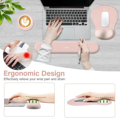 MOSISO Wrist Rest Support for Mouse Pad&Keyboard Set, Pink