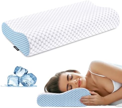 Cervical Pillow for Neck Pain Relief, Contour Memory Foam Pillows for Sleeping, Odorless Ergonomic Pillow Adjustable Orthopedic Cooling Pillow Bed Pillow Neck Support for All Sleepers (White & Blue)