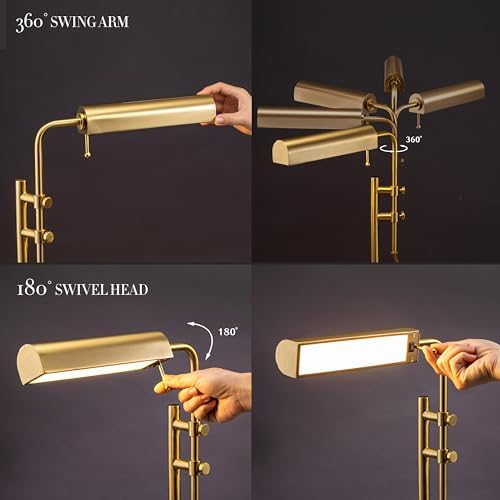 O'Bright Aurora LED Pharmacy Desk Lamp - Swing Arm, Industrial Design for Reading, Crafting, Work,10W LED, Adjustable Height 18.5-24.5 inches - Ideal for Living Room, Bedside, Office, Antique Brass