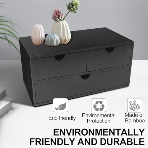 Charmewooden Bamboo Desk Organizer With Drawers Countertop Drawers Counter Storage Box Corner Desk Organizer for Home Office No Assembly Required