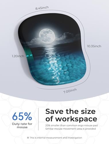 Blue Ocean and Moon Aesthetic Ergonomic Mouse Pad for Carpal Tunnel Pain Relief, 65% Usable Mouse Area, Memory Foam Concave Wrist Rest for Office, PC, Gaming