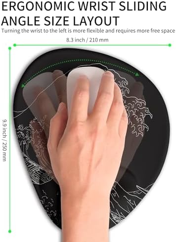 Palm-Rest and Wrist-Hugging Mouse Pad Wrist Rest, Ergonomic Wrist Support with Curve Fitting Cushioned Memory Foam for Carpal Tunnel Pain Relief, 9.9 x 8.3 Inch, Waves