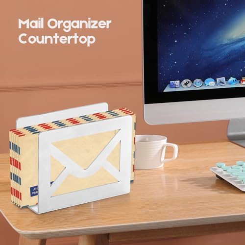 Desktop Metal Mail Holder,Letter Organizer for Desk (White)